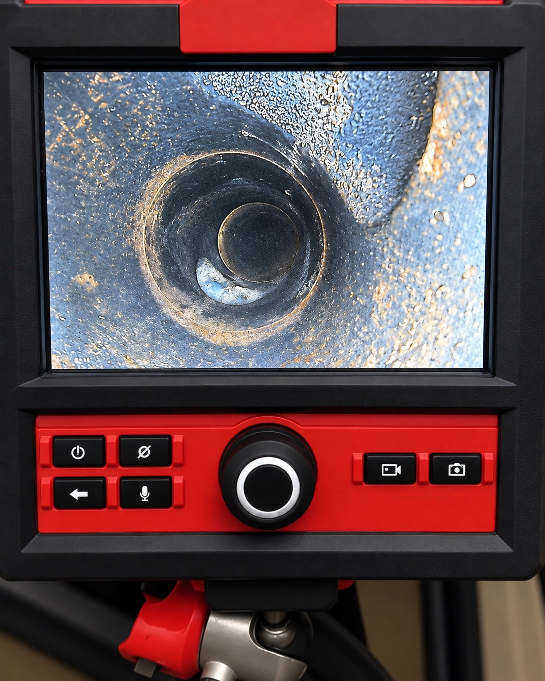 Sewer camera inspection monitor showing the inside of a drain line