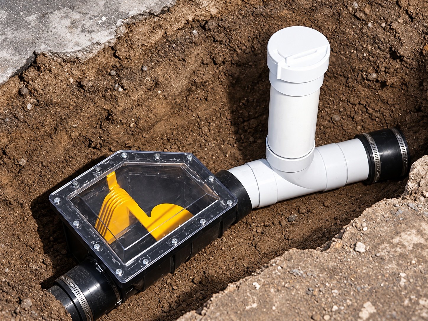 Underground PVC sewer pipe and cleanout assembly